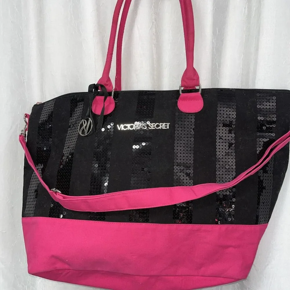 Victoria's Secret Sequin Stripe Weekender Large Duffel Bag - Discontinued